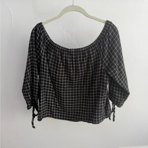 Madewell Black Plaid Off-Shoulder Women's Top